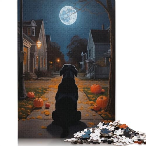 Black Lab Halloween Night Street Puzzle für Erwachsene, einzigartige Heimdekoration, Herren-Puzzle, Geschenke für Erwachsene und Teenager, 520 Teile (52 x 38 cm) von ECXASD