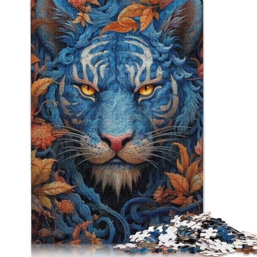 Blaues Tigerporträt, 1500-teiliges Puzzle für Erwachsene, 100% recycelte Holzplatte, schwierige Puzzles für Frauen und Männer, 1500 Teile (85 x 57 cm) von ECXASD