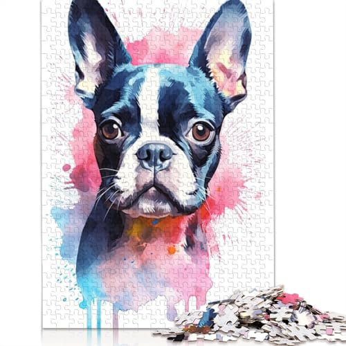 Boston Terrier Aquarell-Puzzle für Erwachsene, kreative Spiele, Puzzle, Geschenk für Jungen oder Mädchen, 520 Teile (52 x 38 cm) von ECXASD