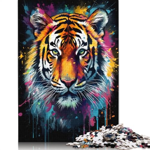 Bunter Tiger mit Tropfen, Puzzle für Erwachsene, lustige Denksportaufgaben für Kinder ab 12 Jahren, 1000 Teile (75 x 50 cm) von ECXASD