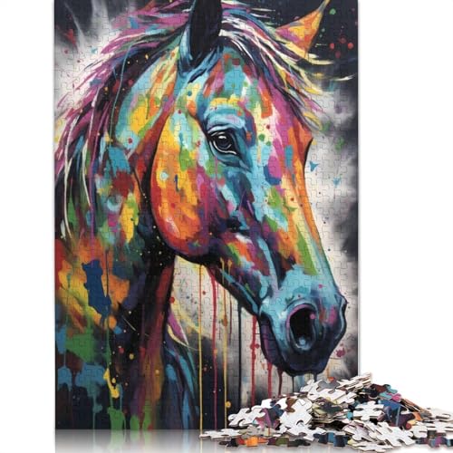Buntes Pferd mit Tropfen, Puzzle für Erwachsene, Denksportaufgaben für Erwachsene, Puzzlespiele für Erwachsene und Teenager, 520 Teile (52 x 38 cm) von ECXASD