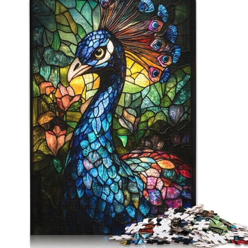Buntglas-Pfau, 520-teiliges Puzzle, ab 18 Jahren, Lernspiele, Puzzles für Erwachsene, für Frauen, für Kinder ab 12 Jahren, 520 Teile (52 x 38 cm) von ECXASD