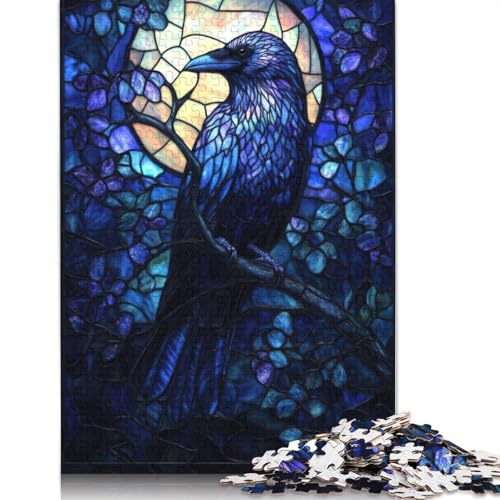 Buntglas-Puzzle mit Rabenmotiv für Erwachsene, Heimdekoration, ungewöhnliche Puzzles für Erwachsene für Jungen oder Mädchen, 1000 Teile (75 x 50 cm) von ECXASD