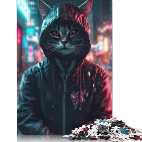 Cat Cyberwave Night Puzzles, farbenfrohe und Coole Puzzles für Kinder ab 12 Jahren, 1500 Teile (85 x 57 cm) von ECXASD
