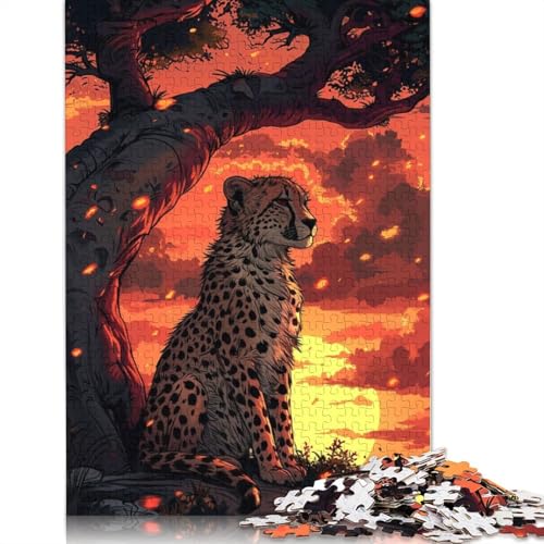 Cheetah Sunset Puzzle für Erwachsene, Premium-Puzzle aus 100% recyceltem Brett, schwierige Puzzles für Kinder ab 12 Jahren, 1000 Teile (75 x 50 cm) von ECXASD
