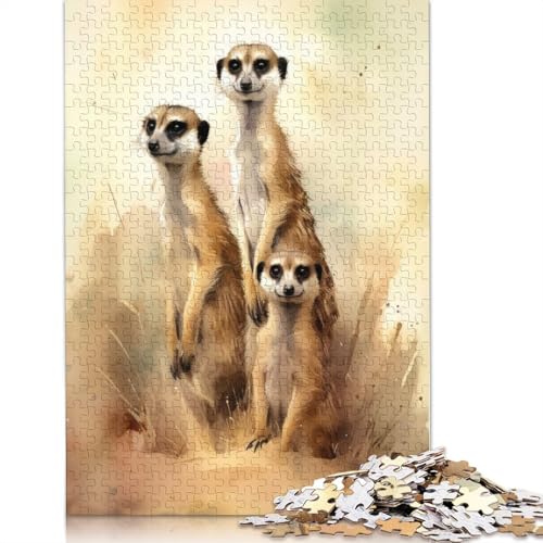 DREI Erdmännchen-Aquarell-Puzzles für Erwachsene, 1500 Teile, 100% recycelte Holzplatte, Denkpuzzles für Erwachsene, für Jungen oder Mädchen, 1500 Teile (85 x 57 cm) von ECXASD