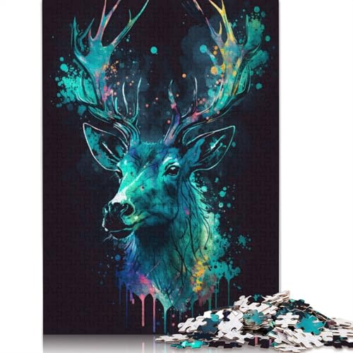 Deer Watercolors 1500-teiliges Puzzle für Erwachsene, entspannendes Herausforderungsspielzeug, schwierige Puzzles für Kinder ab 12 Jahren, 1500 Teile (85 x 57 cm) von ECXASD