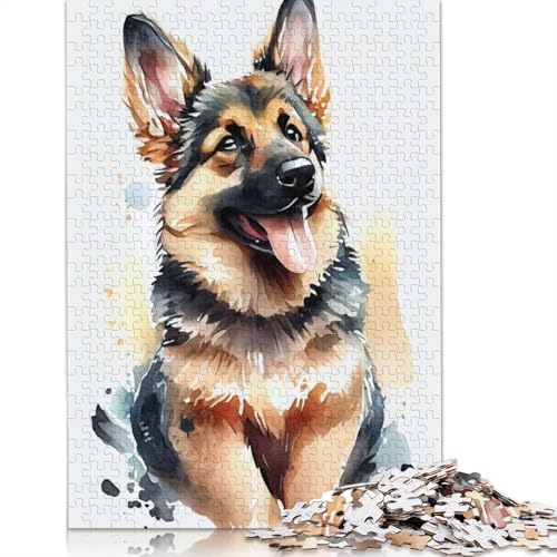 Deutscher Schäferhund, niedliche Puzzles für Erwachsene ab 18 Jahren, Lernspiele, Puzzle für Erwachsene und Kinder, 1000 Teile (75 x 50 cm) von ECXASD