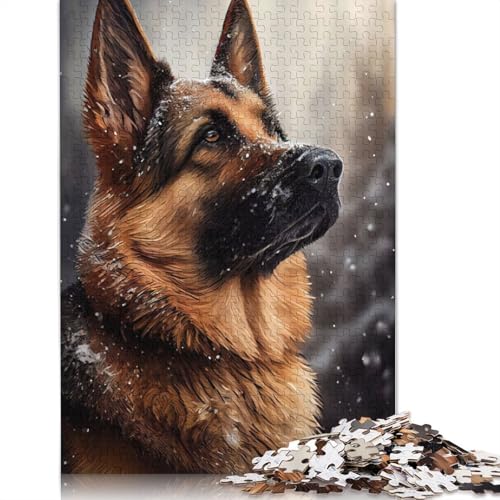 Deutscher Schäferhund Schnee Puzzle für Erwachsene, Premium-100% Recycling-Brett, schwierige Puzzles für Kinder ab 12 Jahren, 520 Teile (52 x 38 cm) von ECXASD