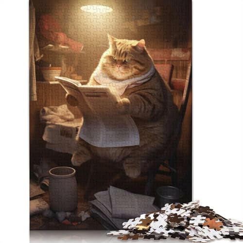 Dicke Katze liest Zeitung, 520-teiliges Puzzle für Erwachsene, Lernspiel, Puzzlespiele für Erwachsene für Jungen oder Mädchen, 520 Teile (52 x 38 cm) von ECXASD