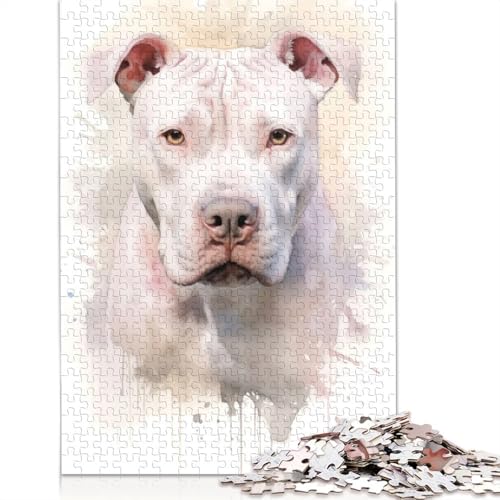 Dogo Argentino Portrait Puzzle für Erwachsene, 100% recycelte Holzplatte, Denkpuzzle für Erwachsene, für Jungen oder Mädchen, 1000 Teile (75 x 50 cm) von ECXASD