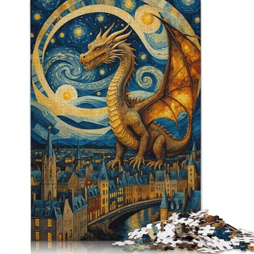 Drache über Stadtbild-Puzzle, Denksportaufgaben für Erwachsene, Puzzle für Erwachsene und Kinder, 1000 Teile (75 x 50 cm) von ECXASD