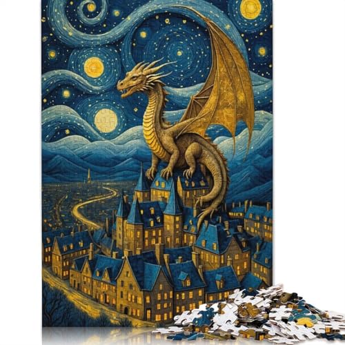 Drachen-Van-Gogh-Sternenpuzzle für Erwachsene, 1500 Teile, herausfordernde und knifflige ungewöhnliche Puzzles für Kinder ab 12 Jahren, 1500 Teile (85 x 57 cm) von ECXASD