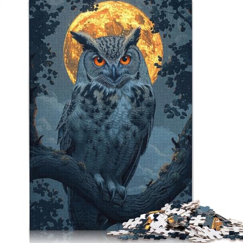 Eule unter Vollmond, 520-teiliges Puzzle für Erwachsene, 100% recycelte Holzplatte, schwierige Puzzles für Frauen und Männer, 520 Teile (52 x 38 cm) von ECXASD