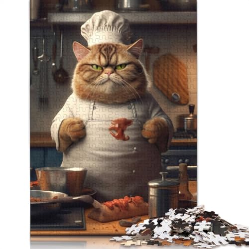 Fat Cat Cook Chef Puzzle für Erwachsene, 520 Teile, 100% recycelte Holzplatte, Denkpuzzle für Erwachsene, für Jungen oder Mädchen, 520 Teile (52 x 38 cm) von ECXASD