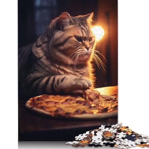 Fat Cat Stealing Pizzs Puzzles für Erwachsene, Lernspiel, Puzzlespiele für Erwachsene für Jungen oder Mädchen, 1000 Teile (75 x 50 cm) von ECXASD
