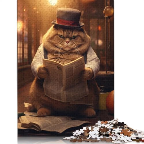 Fat Cat Zeitungszylinder, 1500-teiliges Puzzle für Erwachsene, Stressabbau, Puzzlespiele für Erwachsene, für Erwachsene und Kinder, 1500 Teile (85 x 57 cm) von ECXASD