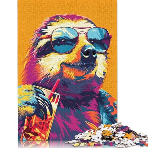 Faultier, das Alkohol trinkt, Puzzle, Denksportaufgabe, Problemlösungsrätsel für Erwachsene und Kinder, 1000 Teile (75 x 50 cm) von ECXASD