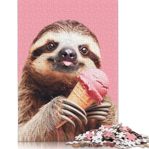 Faultier isst Eiscreme-Puzzles für Erwachsene, kreative Spiele, Puzzlespiele für Erwachsene für Jungen oder Mädchen, 1000 Teile (75 x 50 cm) von ECXASD
