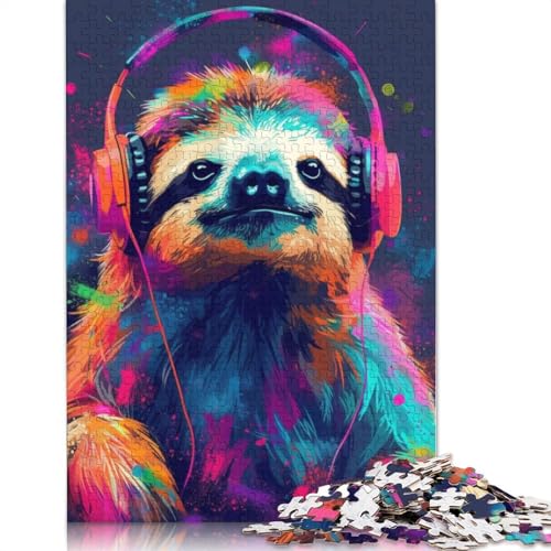Faultier mit Kopfhörern, Puzzle für Erwachsene, Premium-100% recyceltes Brett, schwierige Puzzles für Kinder ab 12 Jahren, 1500 Teile (85 x 57 cm) von ECXASD