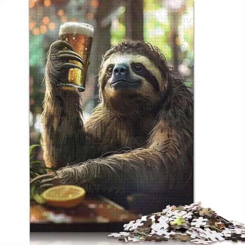 Faultier trinkt Bier Puzzle für Erwachsene, Spielzeug, Lernspiel, schwierige Puzzles für Kinder ab 12 Jahren, 1500 Teile (85 x 57 cm) von ECXASD