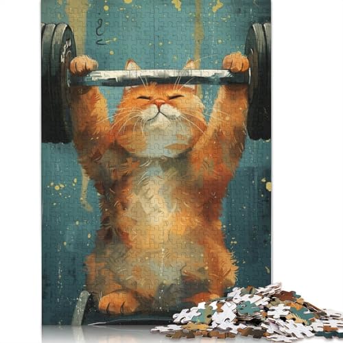 Fitness-Puzzle für Erwachsene mit getigerter Katze und dickem Fitnessstudio, herausforderndes und kniffliges Puzzle für Frauen und Männer, 520 Teile (52 x 38 cm) von ECXASD