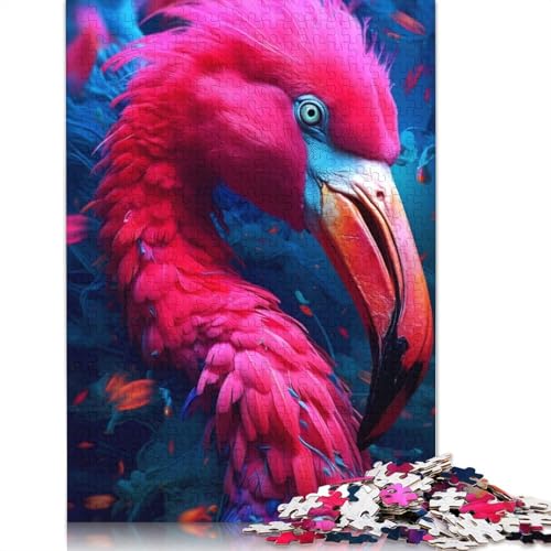 Flamingo-Puzzle für Erwachsene, Fluoreszierendes UV-Licht, 100% recycelte Holzplatte, Denkpuzzle für Erwachsene, für Jungen oder Mädchen, 1000 Teile (75 x 50 cm) von ECXASD