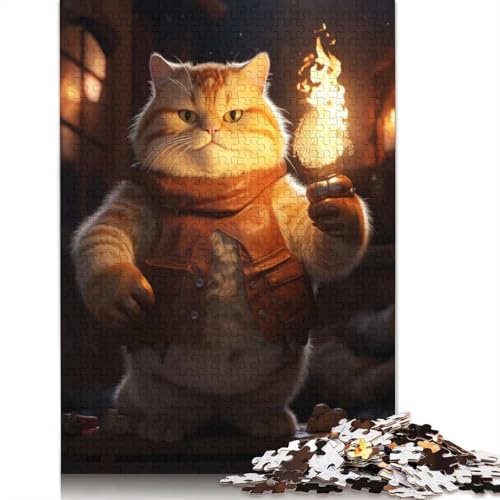 Flauschiges süßes Katzen-Feuerfackel-Puzzle für Erwachsene, Premium-Puzzle aus 100% recyceltem Brett, Problemlösungspuzzles für Erwachsene und Kinder, 1500 Teile (85 x 57 cm) von ECXASD