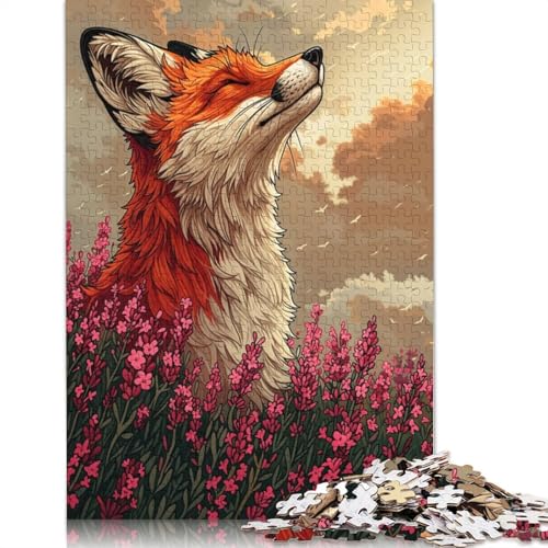 Fuchs auf einem Blumenfeld, Puzzle für Erwachsene, 100% recycelte Holzplatte, Denksportaufgaben für Erwachsene, für Jungen oder Mädchen, 1000 Teile (75 x 50 cm) von ECXASD