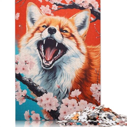 Fuchs mit Kirschblüten-Puzzle, rechteckig, aus Pappe, Geschenk für Kinder ab 12 Jahren, 520 Teile (52 x 38 cm) von ECXASD