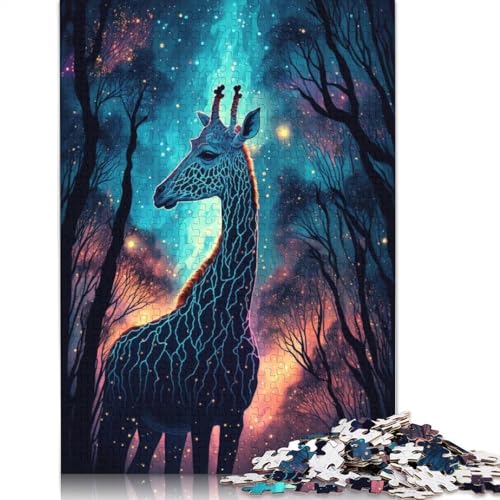 Giraffe Neon Puzzle-Spielzeug für Erwachsene, Lernspiel, Puzzlespiele für Erwachsene für Frauen und Männer, 520 Teile (52 x 38 cm) von ECXASD