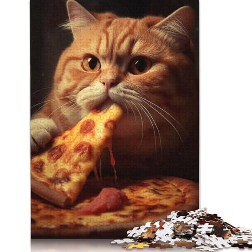 Ingwerkatze isst Pizza, 1500-teiliges Puzzle für Erwachsene, 100% recycelte Holzplatte, schwierige Puzzles für Frauen und Männer, 1500 Teile (85 x 57 cm) von ECXASD