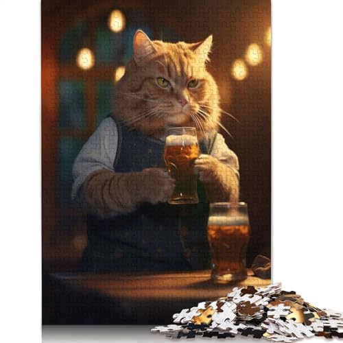 Katze im Anzug hält Bier, Puzzle für Erwachsene ab 18 Jahren, Upe Lernspiele, Puzzle für Erwachsene und Kinder, 1000 Teile (75 x 50 cm) von ECXASD