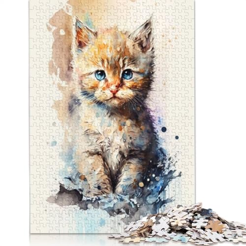 Katzen-Aquarellzeichnung, Puzzle für Erwachsene, Spielzeug, Lernspiel, schwierige Puzzles für Kinder ab 12 Jahren, 1500 Teile (85 x 57 cm) von ECXASD