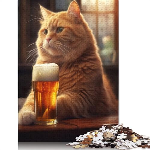 Katzen-Bier-Pub-Bar, 1500-teiliges Puzzle für Erwachsene, rechteckige Papptafel, schwierige Puzzles für Frauen und Männer, 1500 Teile (85 x 57 cm) von ECXASD