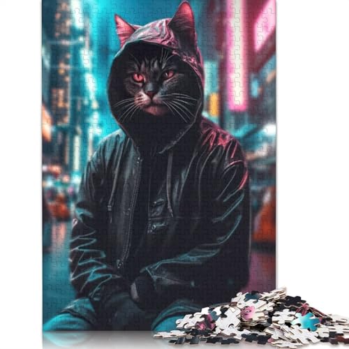 Katzen-Puzzles in asiatischer Stadtnacht für Erwachsene ab 18 Jahren. Lernspiele, Puzzle für Erwachsene und Kinder, 520 Teile (52 x 38 cm) von ECXASD