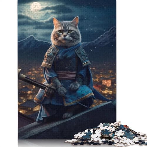 Katzen-Samurai-Mond-Puzzle für Erwachsene, kreative Spiele, Puzzle-Geschenk für Jungen oder Mädchen, 1000 Teile (75 x 50 cm) von ECXASD
