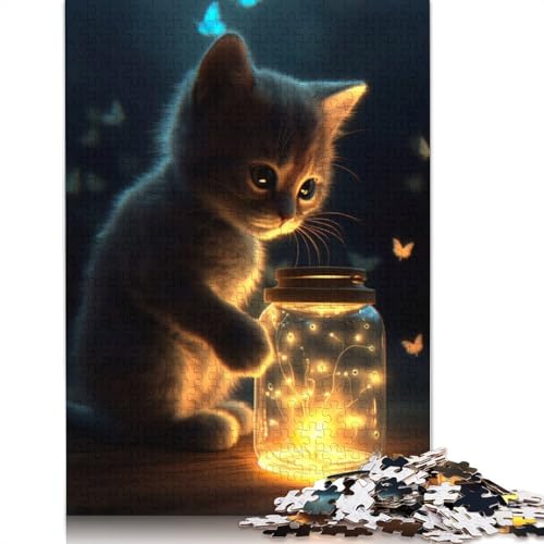 Katzen-Schmetterlinge und Glas, Puzzle-Spielzeug für Erwachsene, Lernspiel, Puzzle-Spiele für Erwachsene für Frauen und Männer, 520 Teile (52 x 38 cm) von ECXASD