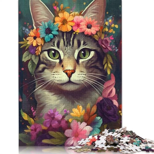 Katzenblumen 1, 1500-teiliges Puzzle für Erwachsene, 100% recycelte Holzplatte, schwierige Puzzles für Frauen und Männer, 1500 Teile (85 x 57 cm) von ECXASD