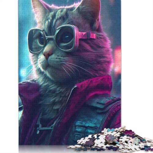 Katzenbrillenjacke Zukunftsrätsel für Erwachsene, anspruchsvolle und knifflige Rätsel für Erwachsene und Kinder, 1000 Teile (75 x 50 cm) von ECXASD