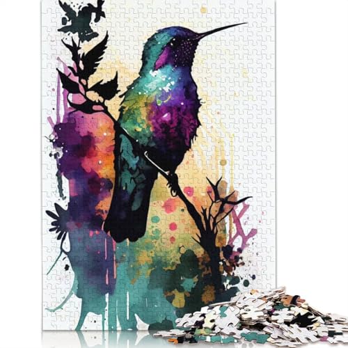 Kolibri-Aquarelle, Puzzle für Erwachsene, 100% recycelte Holzplatte, Denkpuzzle für Erwachsene, für Jungen oder Mädchen, 1000 Teile (75 x 50 cm) von ECXASD