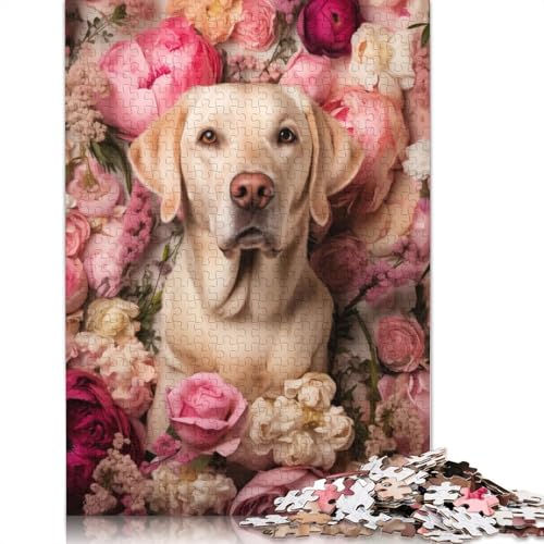Labrador in Blumen Puzzles, Denksportaufgaben für Erwachsene, Puzzle für Erwachsene und Kinder, 1000 Teile (75 x 50 cm) von ECXASD