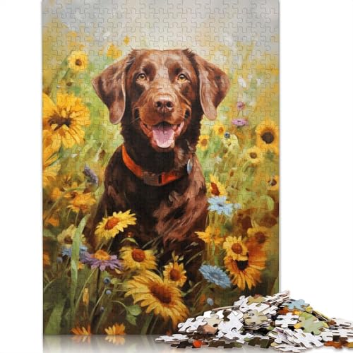 Labrador in Sonnenblumen-Puzzles für Erwachsene ab 18 Jahren, Upe-Lernspiele, Puzzle für Erwachsene und Kinder, 520 Teile (52 x 38 cm) von ECXASD