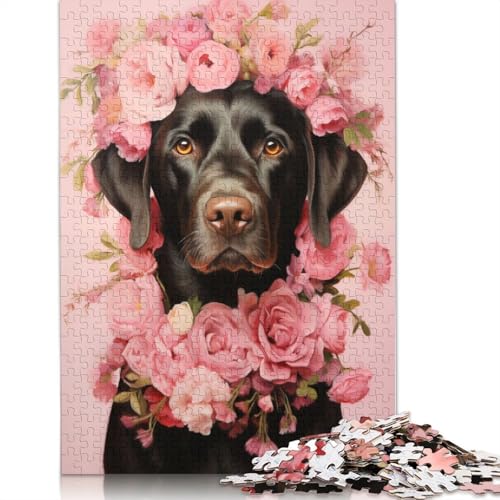 Labrador mit rosa Blumen-Puzzle für Erwachsene, schwierige Problemlösungsrätsel für Erwachsene, für Jungen oder Mädchen, 1000 Teile (75 x 50 cm) von ECXASD