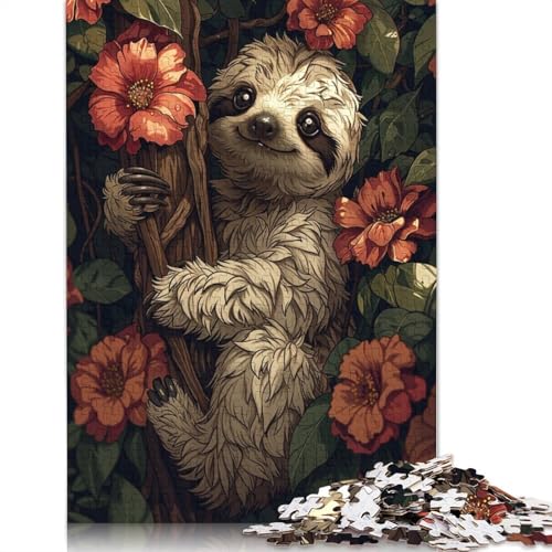 Lächelndes Faultier in Blumen-Puzzle für Erwachsene, 520 Teile, schwierige Problemlösungspuzzles für Erwachsene, für Jungen oder Mädchen, 520 Teile (52 x 38 cm) von ECXASD