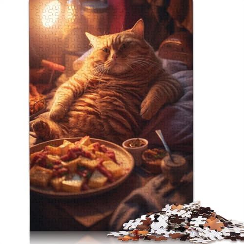 Lazy Fat Cat Food Snacks Puzzle für Erwachsene, 1500 Teile, anspruchsvolle Familienspiele, Denkspiele für Kinder ab 12 Jahren, 1500 Teile (85 x 57 cm) von ECXASD