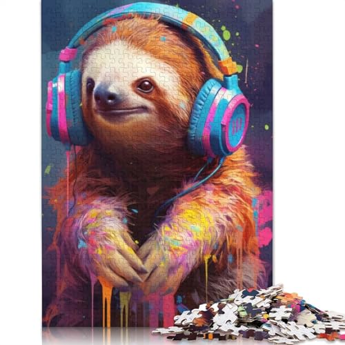 Lustiges Faultier-DJ-Puzzle, rechteckig, aus Pappe, als Geschenk für Kinder ab 12 Jahren, 1000 Teile (75 x 50 cm) von ECXASD
