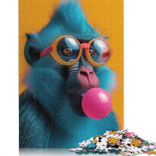 Mandrill Bubblegum Puzzle für Erwachsene, 1500 Teile, 100% recycelte Holzplatte, Denkpuzzle für Erwachsene, für Jungen oder Mädchen, 1500 Teile (85 x 57 cm) von ECXASD