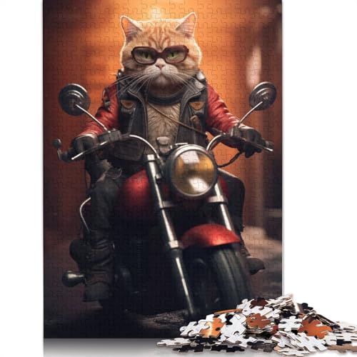 Motorradgang, lustige Katze, Puzzlespielzeug für Erwachsene, Lernspiel, Puzzlespiele für Erwachsene für Frauen und Männer, 1000 Teile (75 x 50 cm) von ECXASD