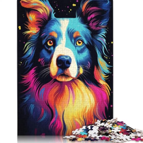 Neon-Border-Collie-Puzzle für Erwachsene, Premium-Puzzle aus 100% recyceltem Brett, Problemlösungspuzzles für Erwachsene und Kinder, 520 Teile (52 x 38 cm) von ECXASD